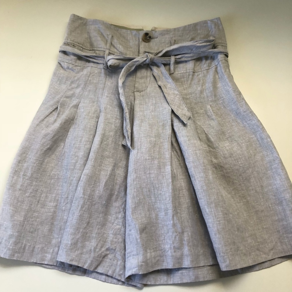 Light Gray High-Waist Tie-Belt Women's Linen Shorts